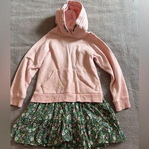 Mini Boden Pink Hoodie Dress with Green Floral Skirt Bottom size 8/9